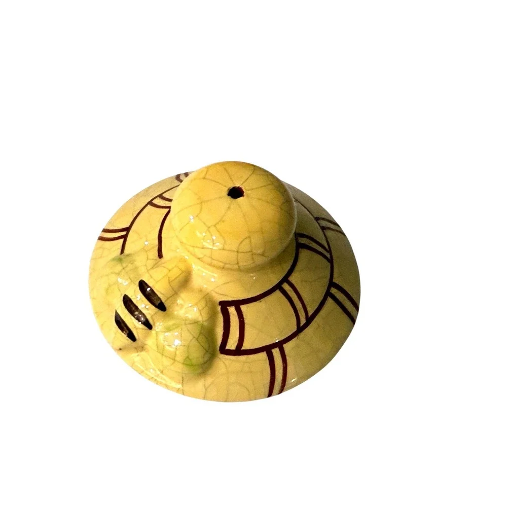 Vintage Beehive Skep Ceramic Teapot Yellow Crackle Glaze with Honeybee Accents